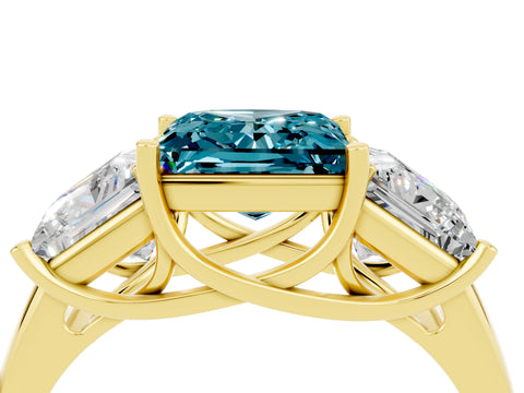 Yellow gold Three-Stone Princess Cut Blue Topaz Engagement Ring with Prong Setting_4