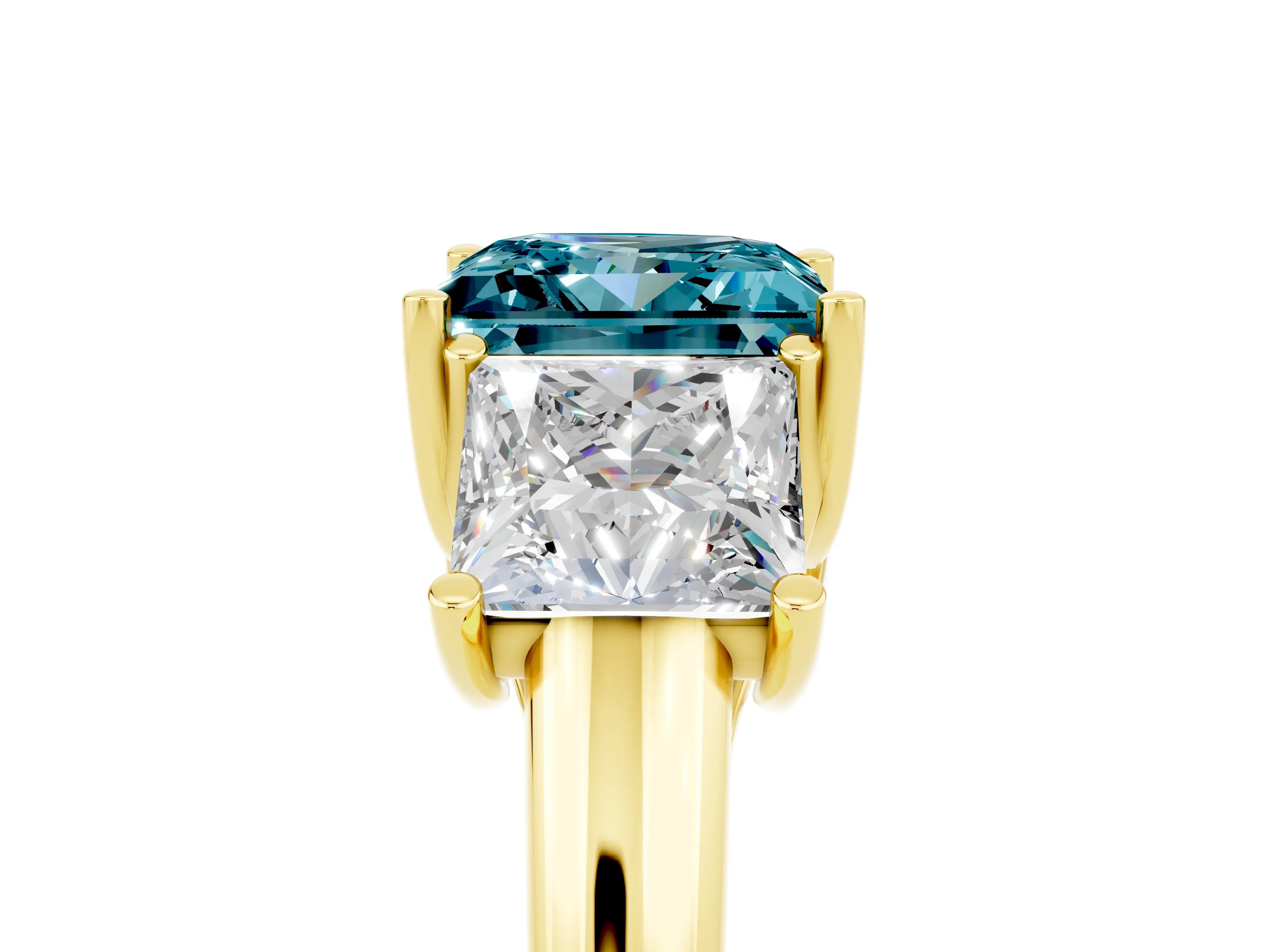 Yellow gold Three-Stone Princess Cut Blue Topaz Engagement Ring with Prong Setting_5
