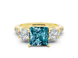 Yellow gold Three-Stone Princess Cut Blue Topaz Pavé Band with Four-Prong Setting