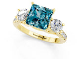Yellow gold Three-Stone Princess Cut Blue Topaz Pavé Band with Four-Prong Setting_1