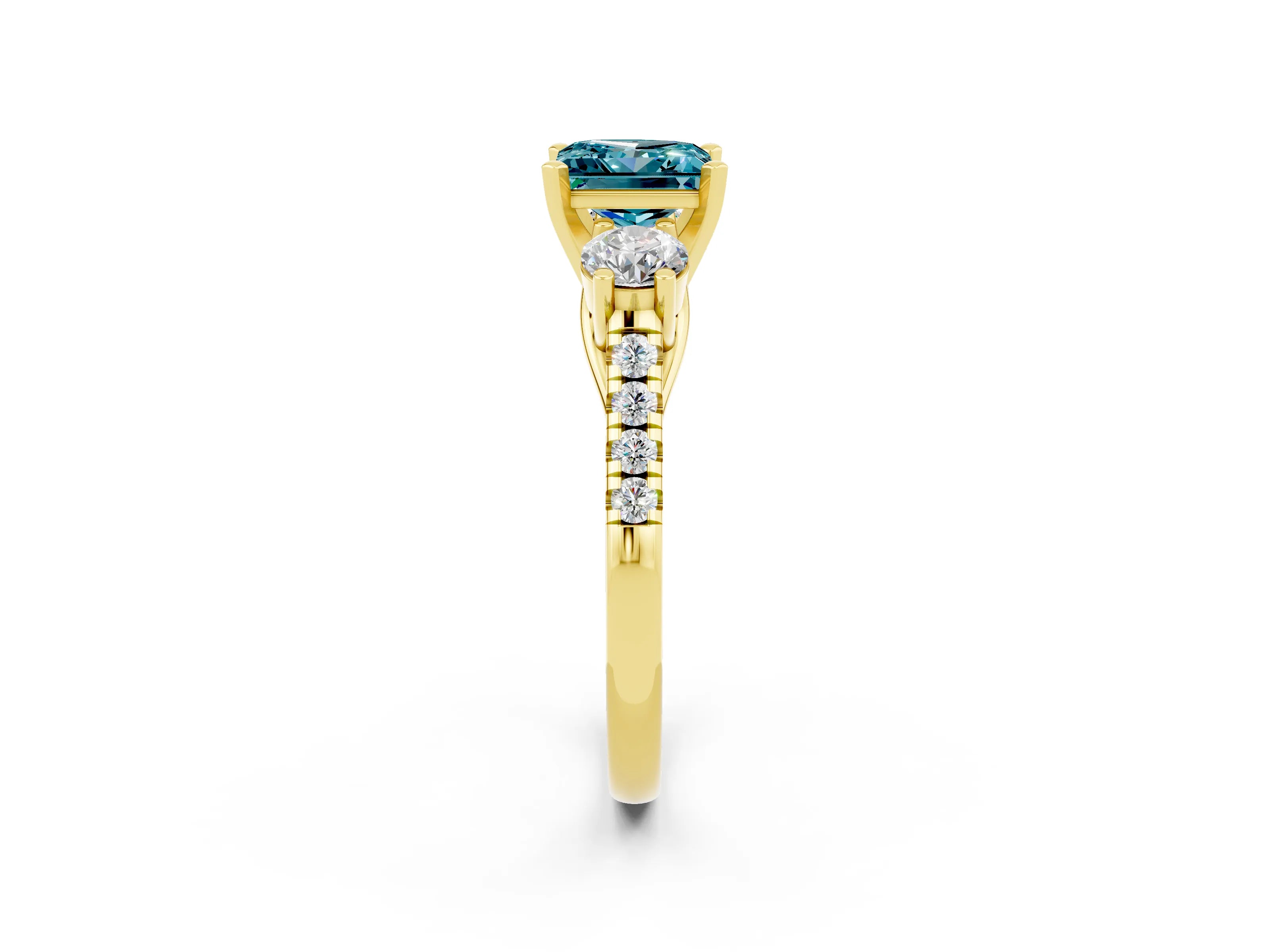 Yellow gold Three-Stone Princess Cut Blue Topaz Pavé Band with Four-Prong Setting_2