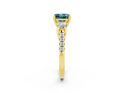 Yellow gold Three-Stone Princess Cut Blue Topaz Pavé Band with Four-Prong Setting_2