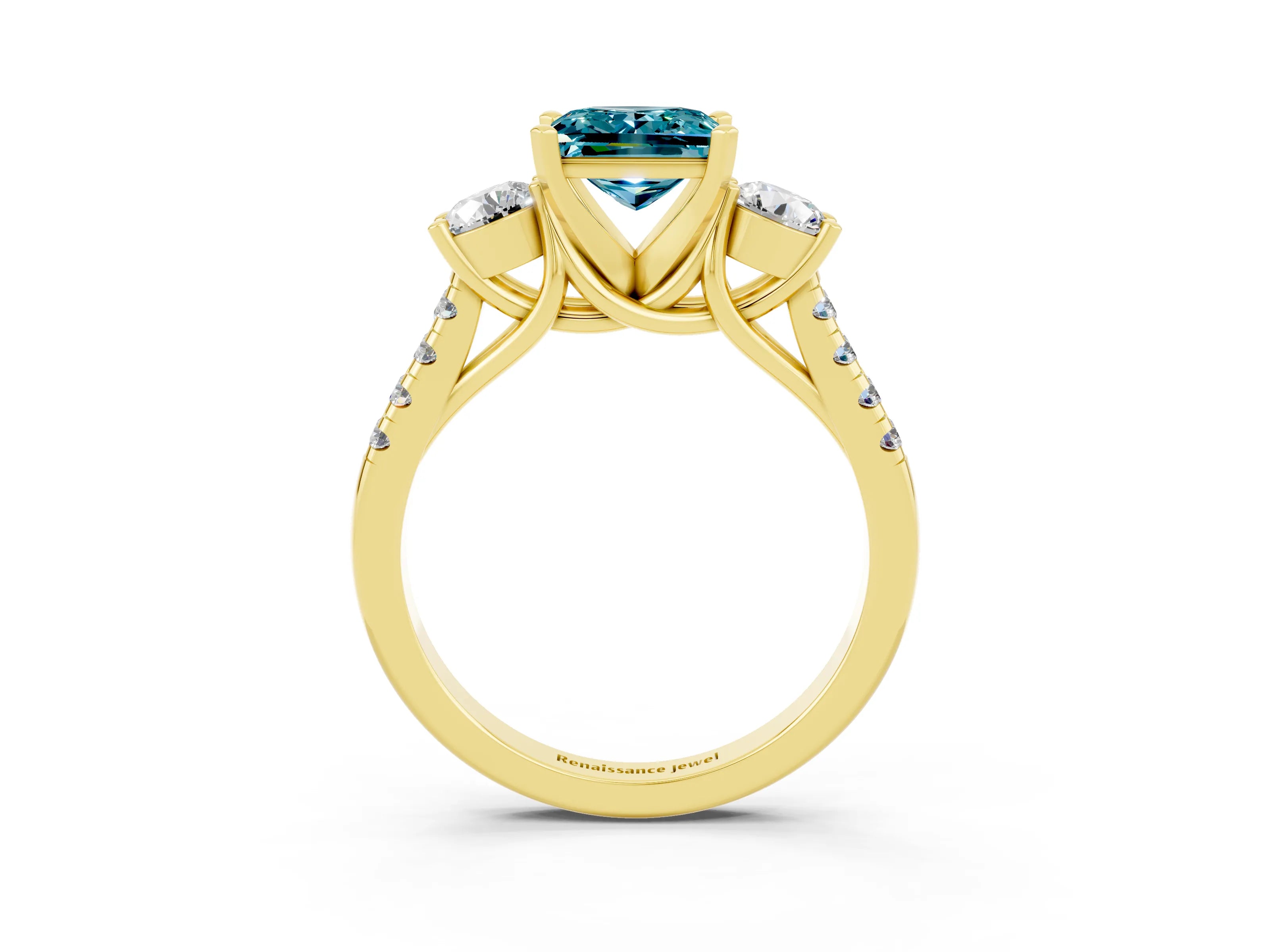 Yellow gold Three-Stone Princess Cut Blue Topaz Pavé Band with Four-Prong Setting_3