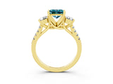 Yellow gold Three-Stone Princess Cut Blue Topaz Pavé Band with Four-Prong Setting_3