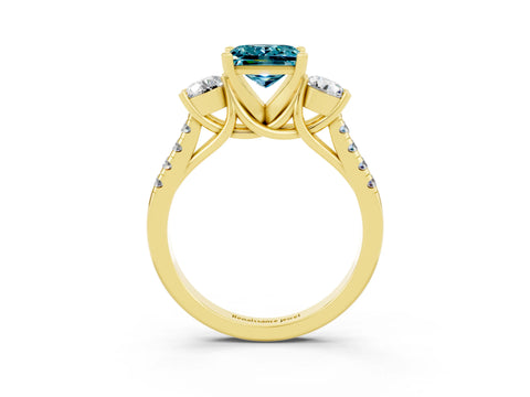 Yellow gold Three-Stone Princess Cut Blue Topaz Pavé Band with Four-Prong Setting_3