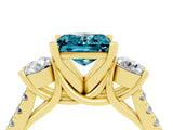 Yellow gold Three-Stone Princess Cut Blue Topaz Pavé Band with Four-Prong Setting_4