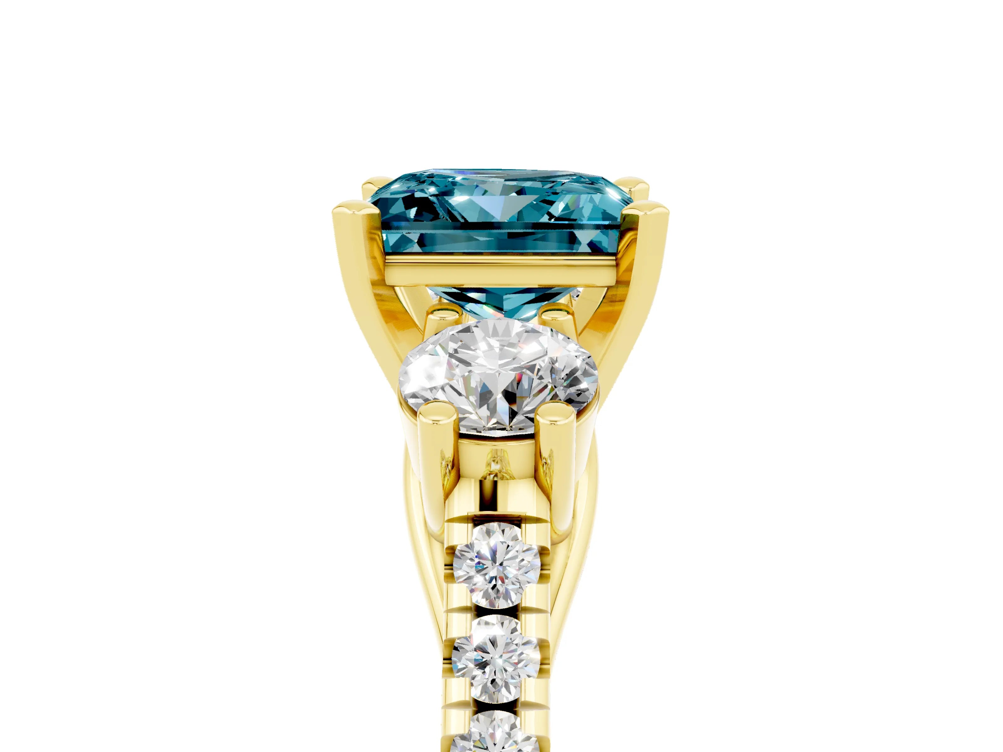 Yellow gold Three-Stone Princess Cut Blue Topaz Pavé Band with Four-Prong Setting_5