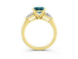 Yellow gold Three-Stone Princess Cut Blue Topaz Ring with Pear Side Stones and Four-Prong Setting_3