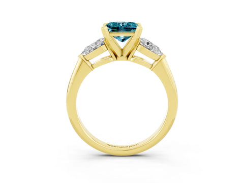 Yellow gold Three-Stone Princess Cut Blue Topaz Ring with Pear Side Stones and Four-Prong Setting_3