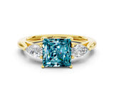 Yellow gold Three-Stone Princess Cut Blue Topaz Ring with Pear  Side Stones in Four-Prong Setting_12