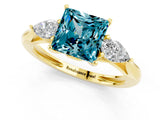 Yellow gold Three-Stone Princess Cut Blue Topaz Ring with Pear  Side Stones in Four-Prong Setting_13