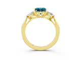 Yellow gold Three-Stone Princess Cut Blue Topaz Ring with Pear  Side Stones in Four-Prong Setting_15