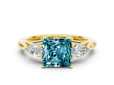 Yellow gold Three-Stone Princess Cut Blue Topaz Ring with Pear  Side Stones in Four-Prong Setting_36