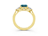Yellow gold Three-Stone Princess Cut Blue Topaz Ring with Pear  Side Stones in Four-Prong Setting_39