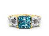 Yellow gold Three-Stone Princess Cut Blue Topaz Ring with Round  Pavé Band and Prong Setting_12