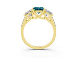 Yellow gold Three-Stone Princess Cut Blue Topaz Ring with Round  Pavé Band and Prong Setting_15