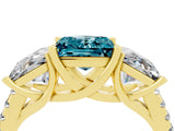 Yellow gold Three-Stone Princess Cut Blue Topaz Ring with Round  Pavé Band and Prong Setting_16