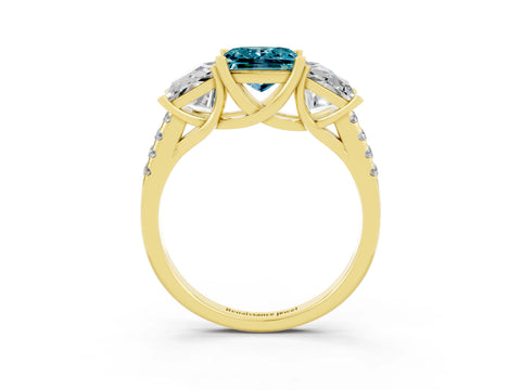 Yellow gold Three-Stone Princess Cut Blue Topaz Ring with Round  Pavé Band and Prong Setting_27