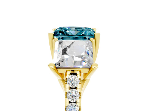 Yellow gold Three-Stone Princess Cut Blue Topaz Ring with Round  Pavé Band and Prong Setting_29