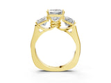 Yellow gold Three-Stone Princess Cut Brilliant Diamond Trellis Ring with Comfort Fit Band_10