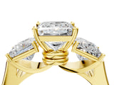 Yellow gold Three-Stone Princess Cut Brilliant Diamond Trellis Ring with Comfort Fit Band_11