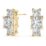 Yellow gold Three-Stone Princess Cut Channel Set Earrings with Bar Prong Setting 2