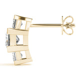 Yellow gold Three-Stone Princess Cut Channel Set Earrings with Bar Prong Setting 3