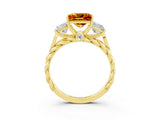 Yellow gold Three-Stone Princess Cut Citrine Braided Band Ring with Four-Prong Setting_15