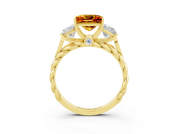 Yellow gold Three-Stone Princess Cut Citrine Braided Band Ring with Four-Prong Setting