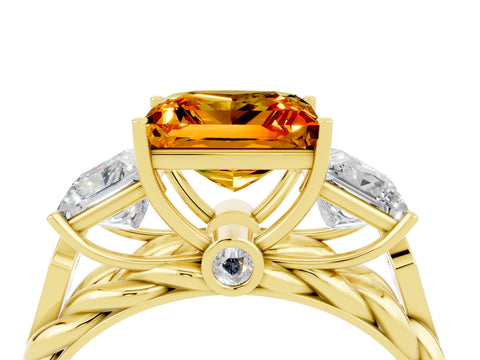 Yellow gold Three-Stone Princess Cut Citrine Braided Band Ring with Four-Prong Setting_16