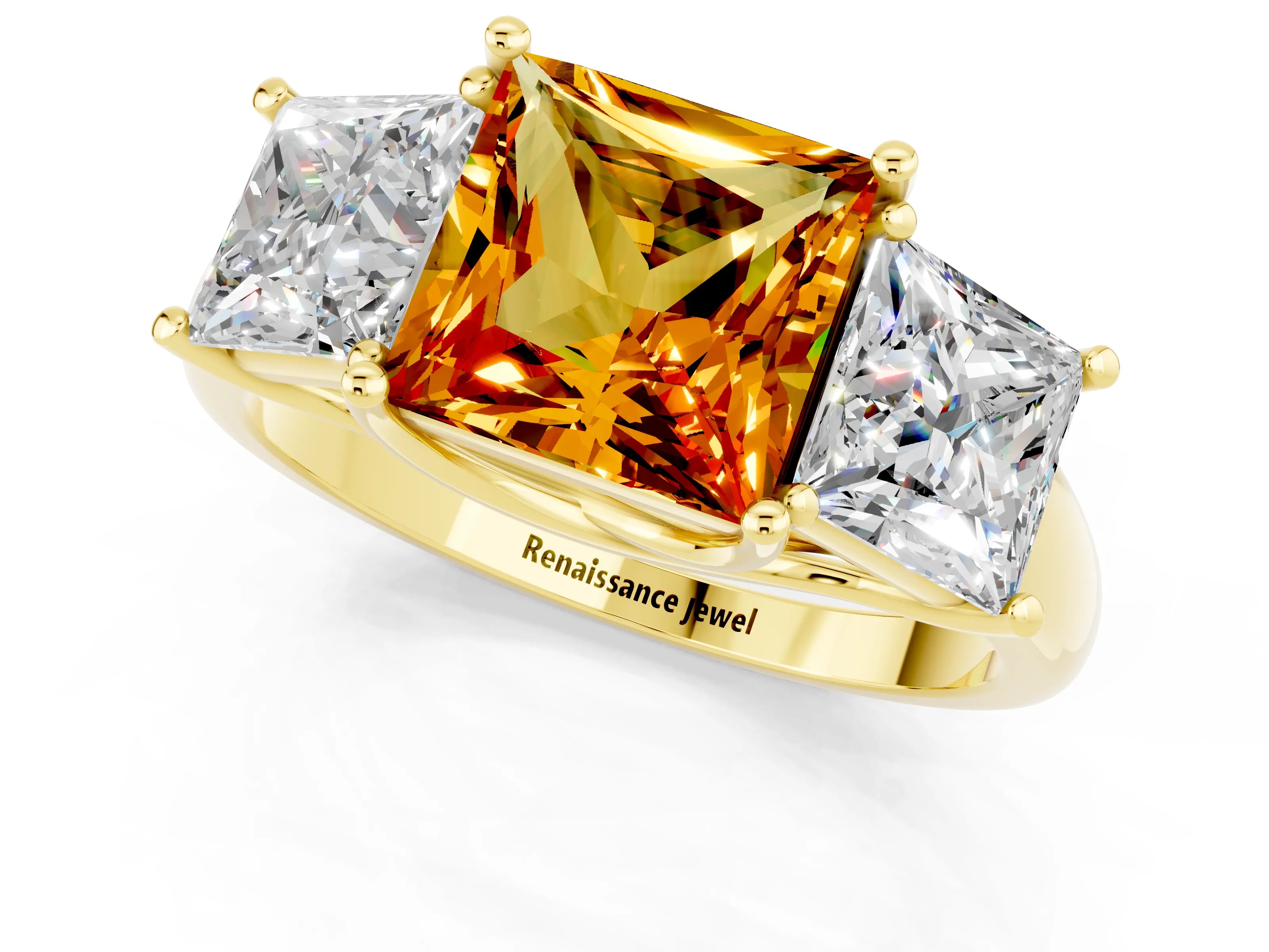 Yellow gold Three-Stone Princess Cut Citrine Engagement Ring with Prong Setting_1