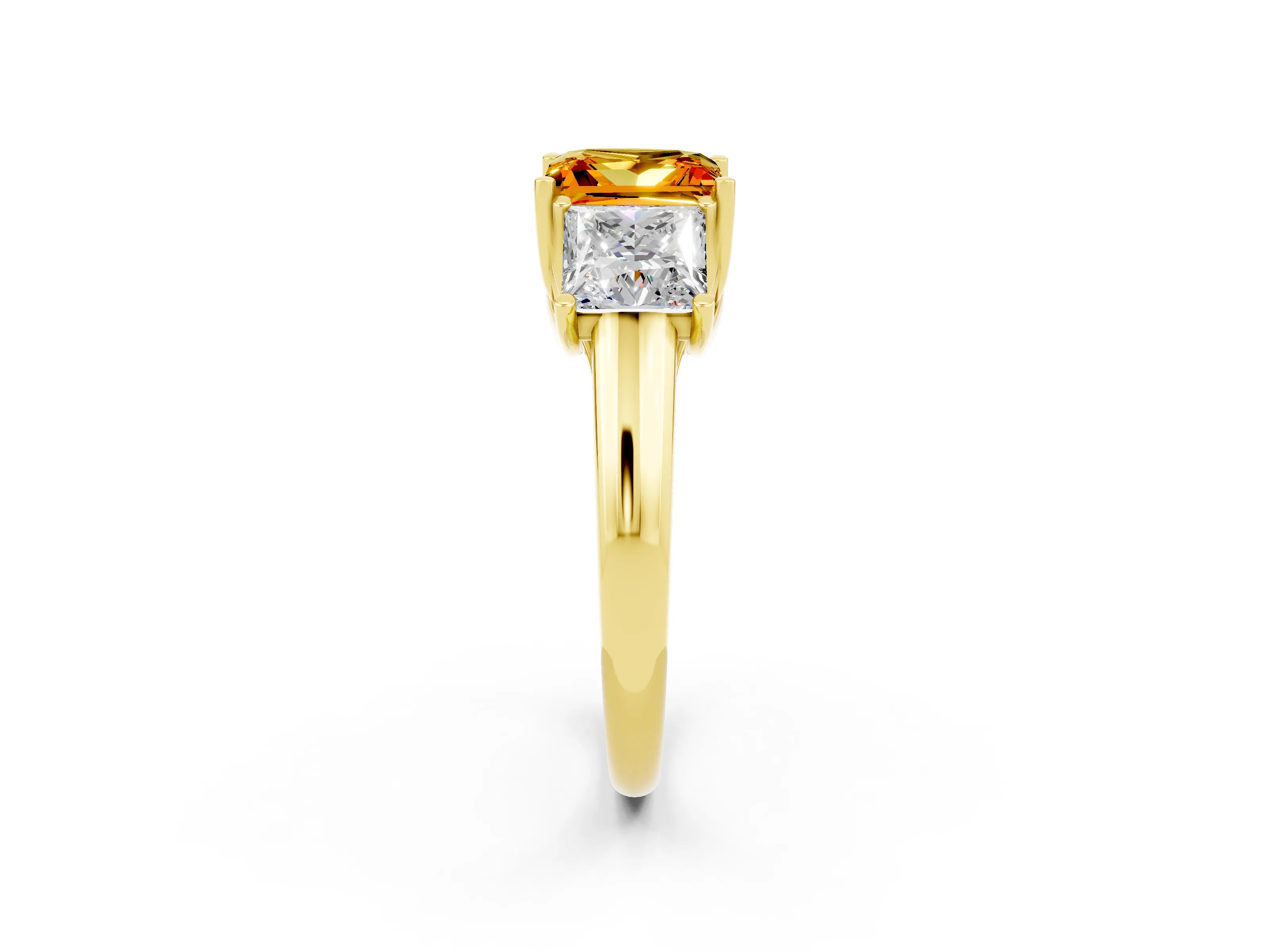 Yellow gold Three-Stone Princess Cut Citrine Engagement Ring with Prong Setting_2