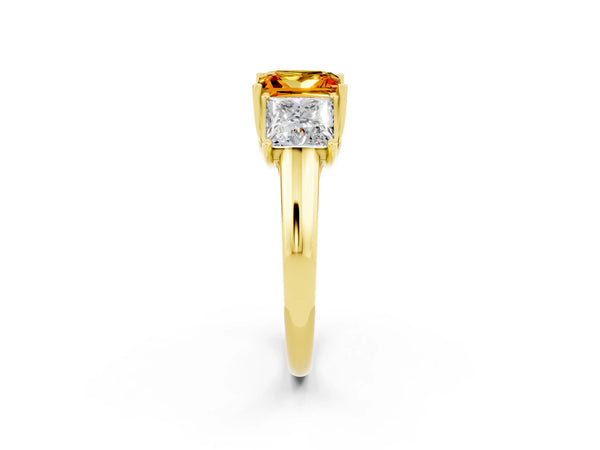 Yellow gold Three-Stone Princess Cut Citrine Engagement Ring with Prong Setting