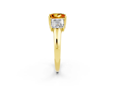 Yellow gold Three-Stone Princess Cut Citrine Engagement Ring with Prong Setting_2