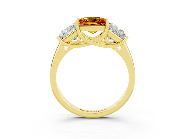 Yellow gold Three-Stone Princess Cut Citrine Engagement Ring with Prong Setting