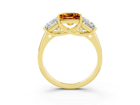 Yellow gold Three-Stone Princess Cut Citrine Engagement Ring with Prong Setting_3