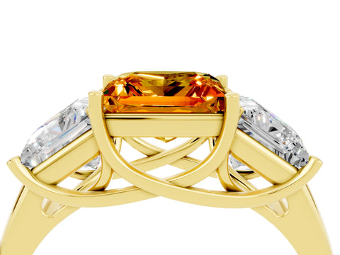 Yellow gold Three-Stone Princess Cut Citrine Engagement Ring with Prong Setting_4
