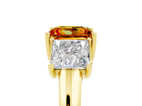 Yellow gold Three-Stone Princess Cut Citrine Engagement Ring with Prong Setting_5