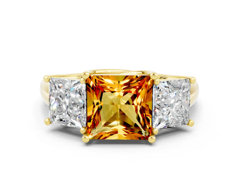 Yellow gold Three-Stone Princess Cut Citrine Engagement Ring with Prong Setting
