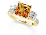 Yellow gold Three-Stone Princess Cut Citrine Pavé Band with Four-Prong Setting_1