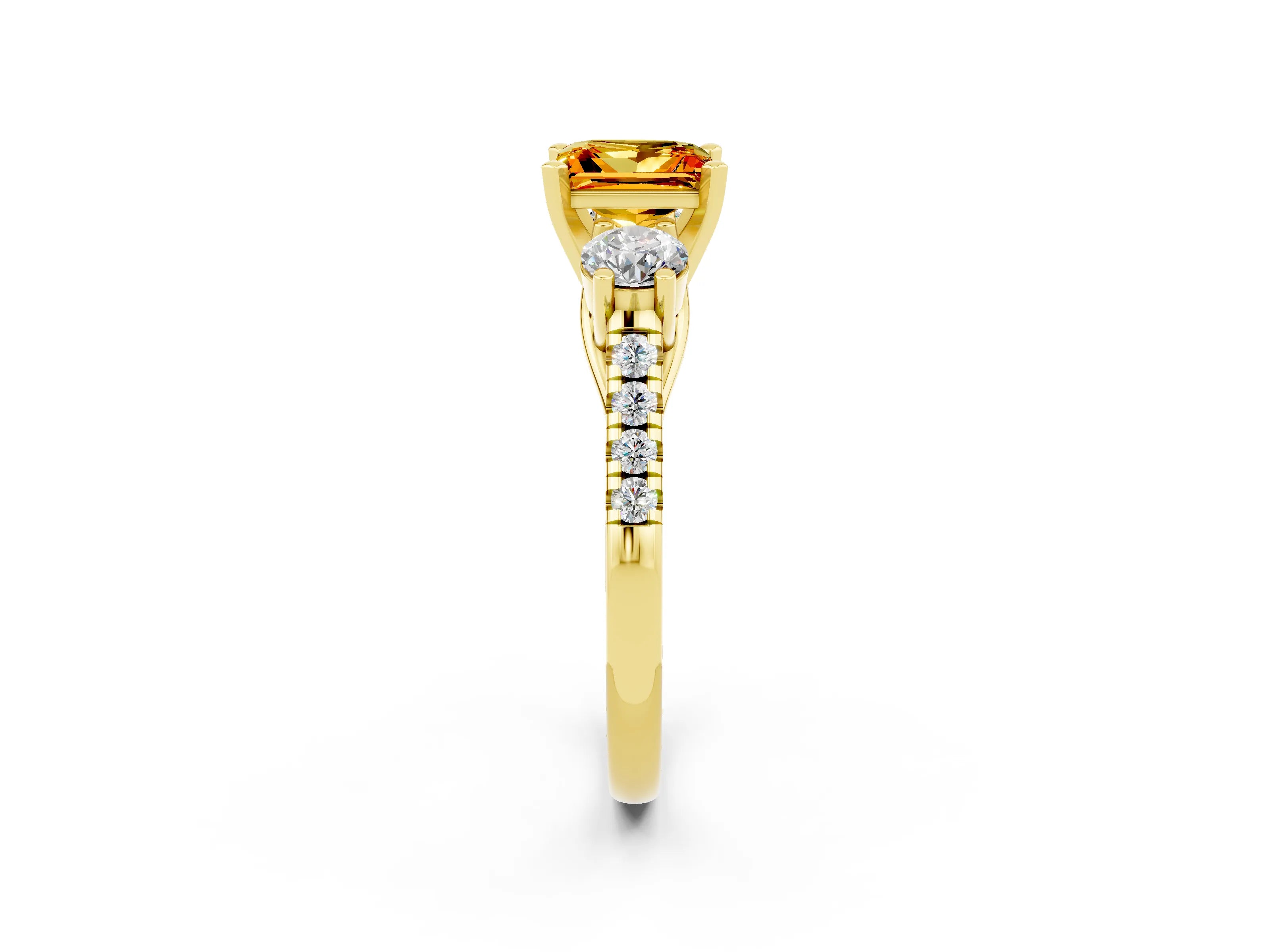 Yellow gold Three-Stone Princess Cut Citrine Pavé Band with Four-Prong Setting_2