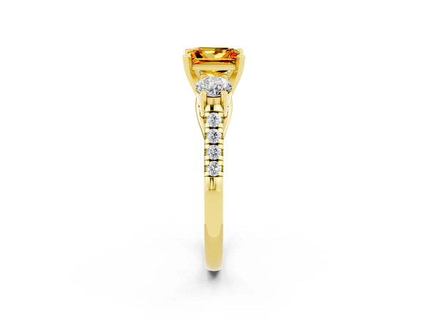 Yellow gold Three-Stone Princess Cut Citrine Pavé Band with Four-Prong Setting