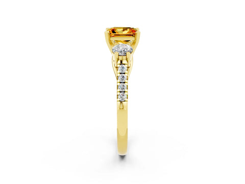 Yellow gold Three-Stone Princess Cut Citrine Pavé Band with Four-Prong Setting_2
