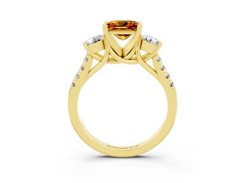 Yellow gold Three-Stone Princess Cut Citrine Pavé Band with Four-Prong Setting_3