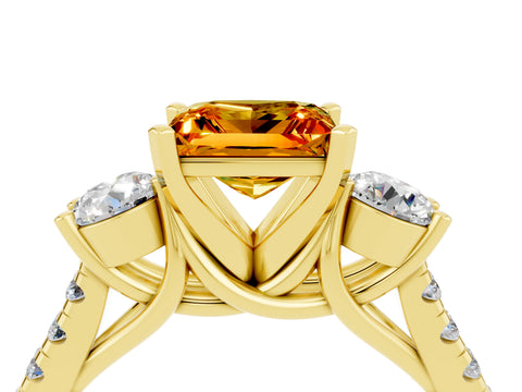 Yellow gold Three-Stone Princess Cut Citrine Pavé Band with Four-Prong Setting_4