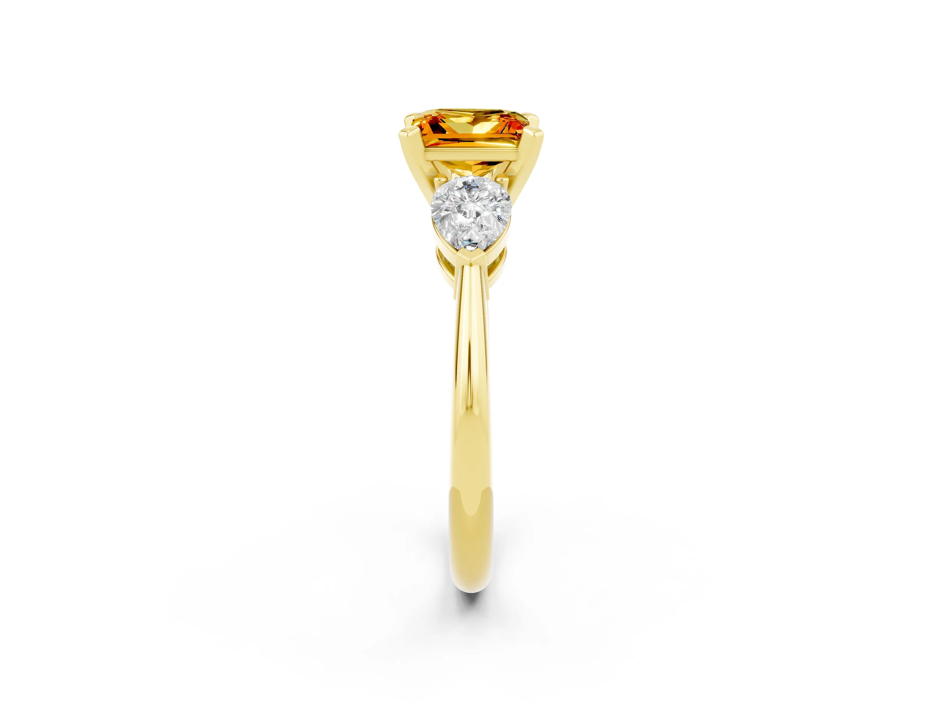 Yellow gold Three-Stone Princess Cut Citrine Ring with Pear Side Stones and Four-Prong Setting_2