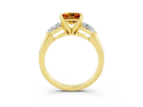 Yellow gold Three-Stone Princess Cut Citrine Ring with Pear Side Stones and Four-Prong Setting_3