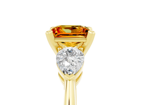 Yellow gold Three-Stone Princess Cut Citrine Ring with Pear Side Stones and Four-Prong Setting_5