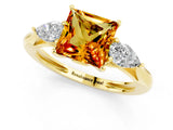 Yellow gold Three-Stone Princess Cut Citrine Ring with Pear  Side Stones in Four-Prong Setting_13