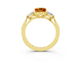 Yellow gold Three-Stone Princess Cut Citrine Ring with Pear  Side Stones in Four-Prong Setting_15